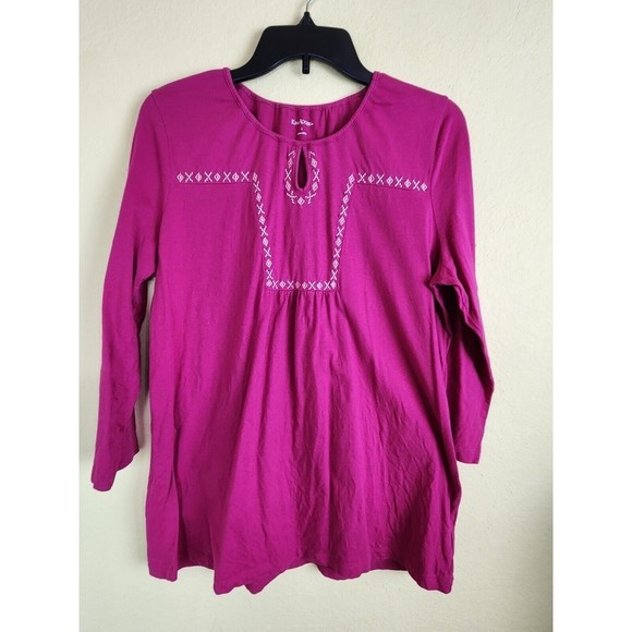 Kim Rogers Tops - Kim Rogers Top Womens Large  L magenta‎ Key Hole Front Embroidered Long Sleeve